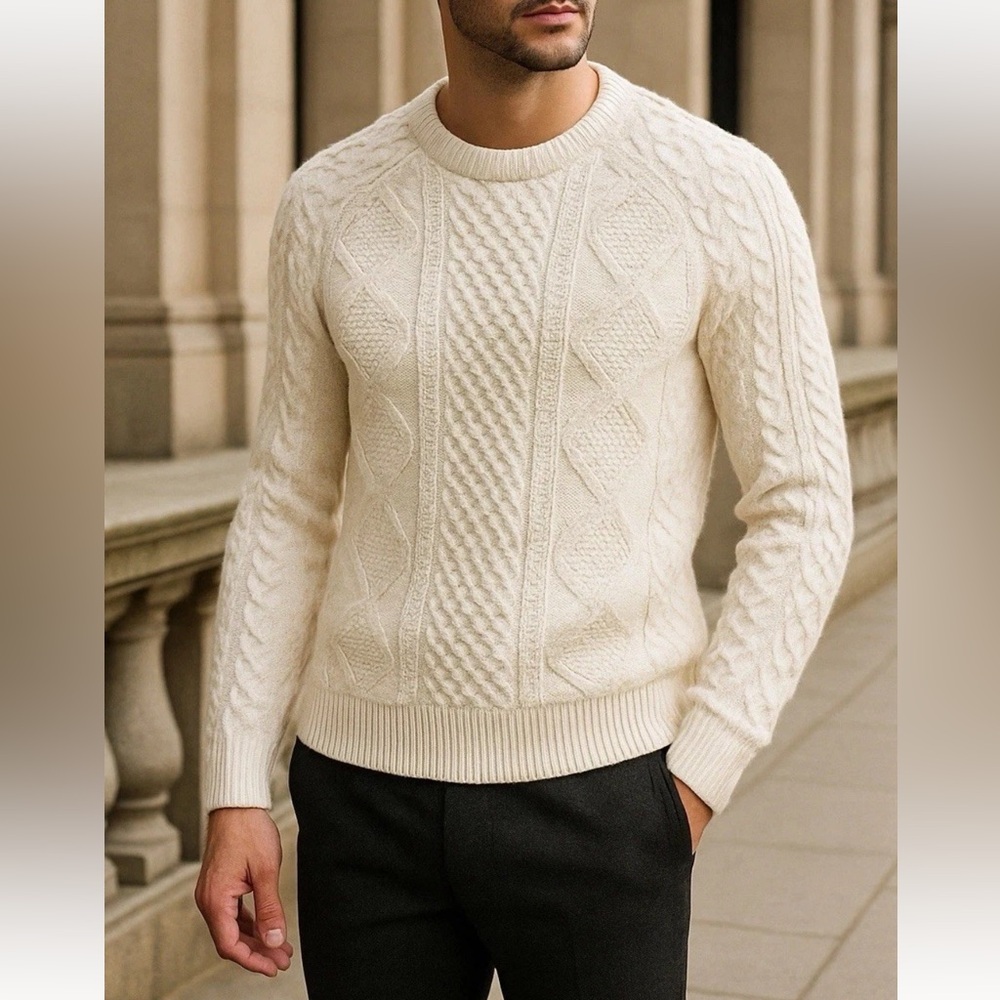 VTG BB Chunky Crewneck Sweater | Men’s Small | Slim Fit | Cable Knit Aran